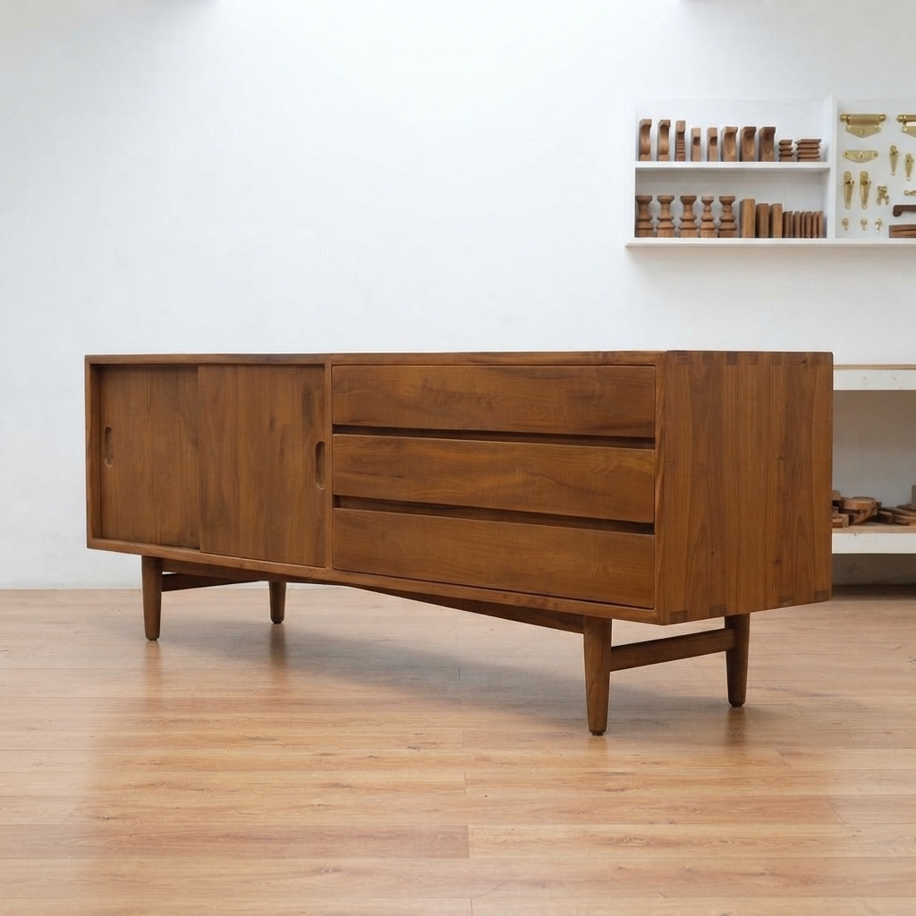 Bufet Credenza Meja TV Retro Scandinavian Minimalis 150cm Jati Jepara - Gambar 2