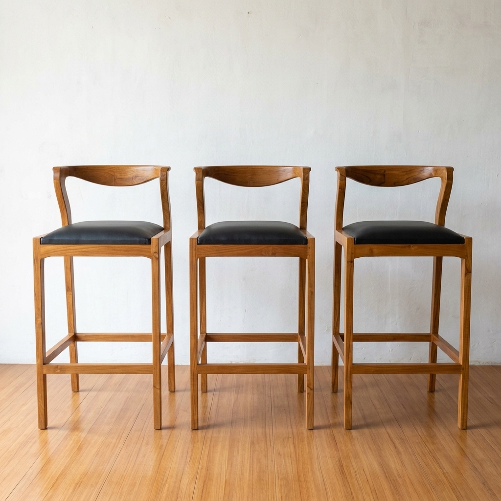 Kursi bar kayu jati minimalis - Bar stool cafe dan kitchen - Gambar 3