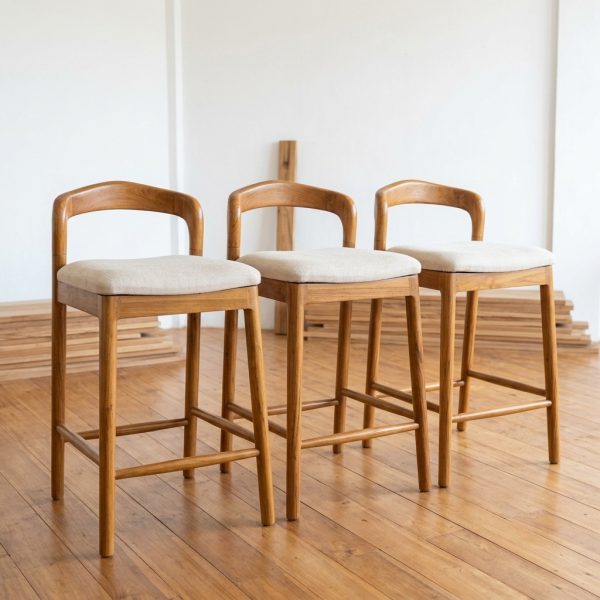 Kursi Bar Jati Minimalis Modern - Bar Stool Untuk Cafe, Kitchen Island dan Rumah
