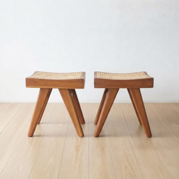 stool kotak jati kombinasi rotan modern untuk cafe, resto dan ruang keluarga