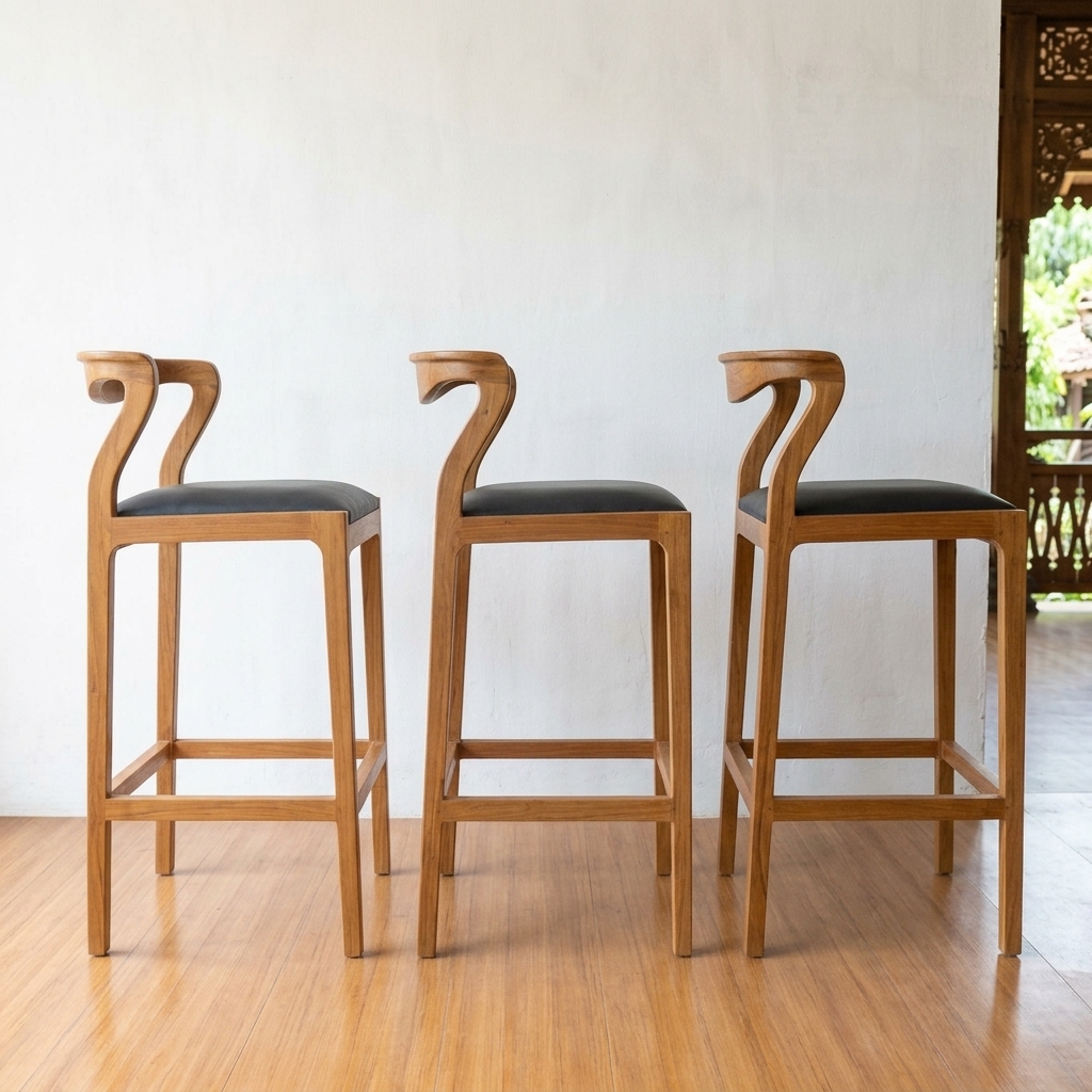 Kursi bar kayu jati minimalis - Bar stool cafe dan kitchen - Gambar 2