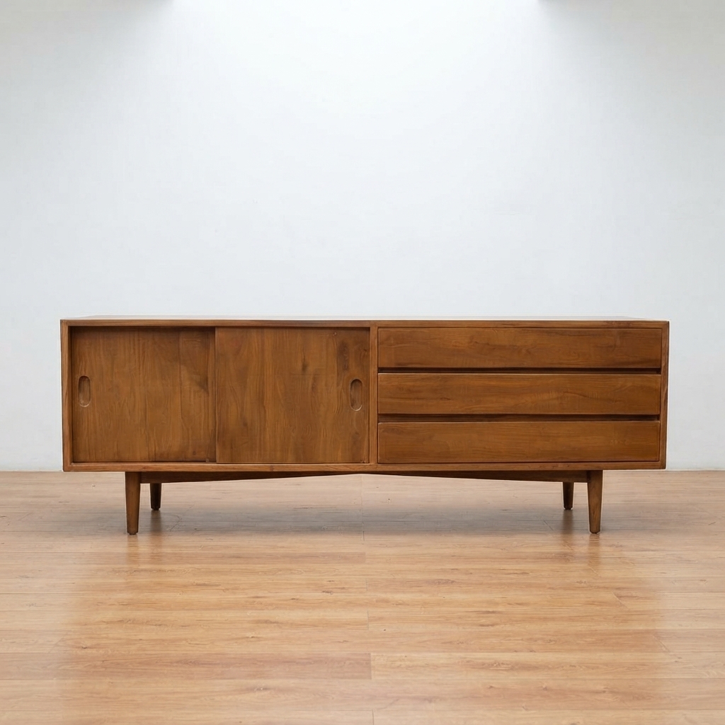 Bufet Credenza Meja TV Retro Scandinavian Minimalis 150cm Jati Jepara