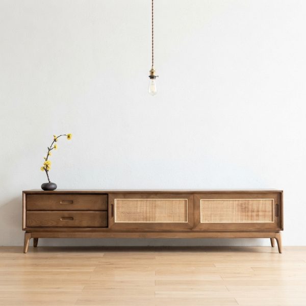 Credenza TV Minimalis Kayu Jati Kombinasi Rotan Alami / Credenza Scandinavian Modern