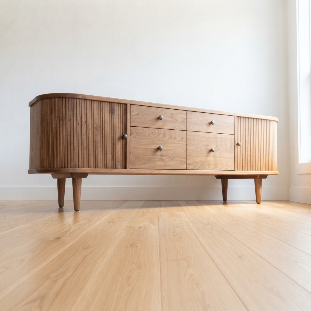 Kabinet Laci Kombinasi Pintu Slatted Finishing Natural Kayu Jati Jepara - Gambar 4