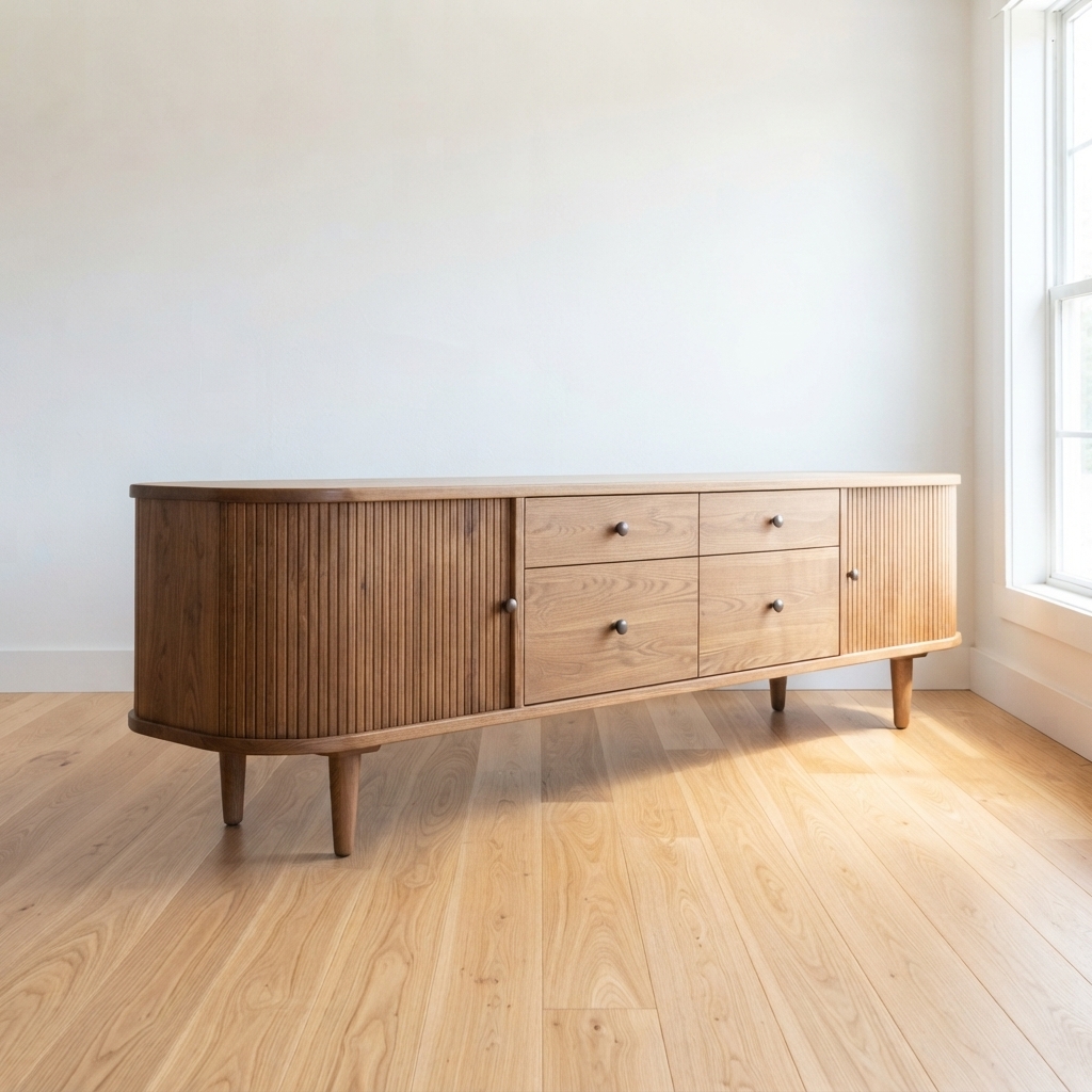 Kabinet Laci Kombinasi Pintu Slatted Finishing Natural Kayu Jati Jepara - Gambar 2