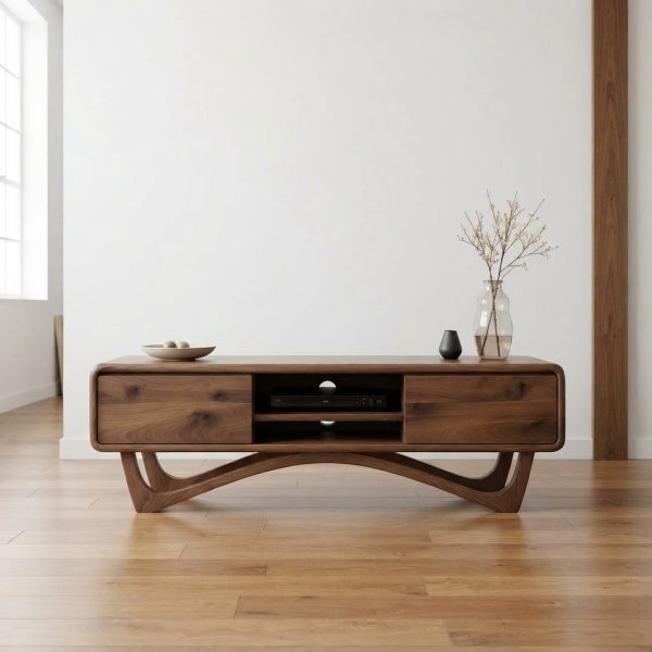 Ragasasa Credenza Meja TV Kayu Jati Solid Desain Scandinavian Retro Kaki Lengkung Estetik
