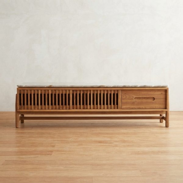 Bufet TV Minimalis Jati Top Marmer Credenza Ruang Tamu Modern Meja TV Jati